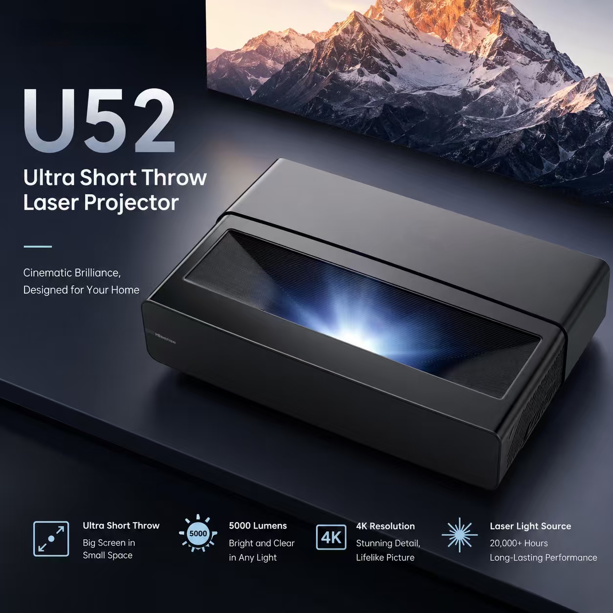 Home Cinema Ultra Short Throw Projector - U52 4K DLP Projektör 5300 Lümen